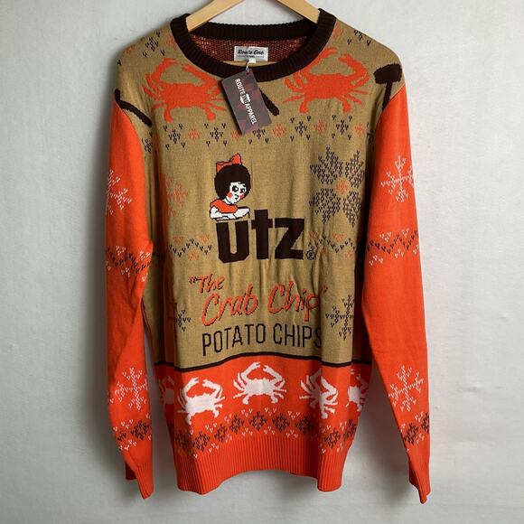 Route One Apparel Maryland Utz Crab Chips Christmas Sweater Medium NWT - Picture 2 of 11